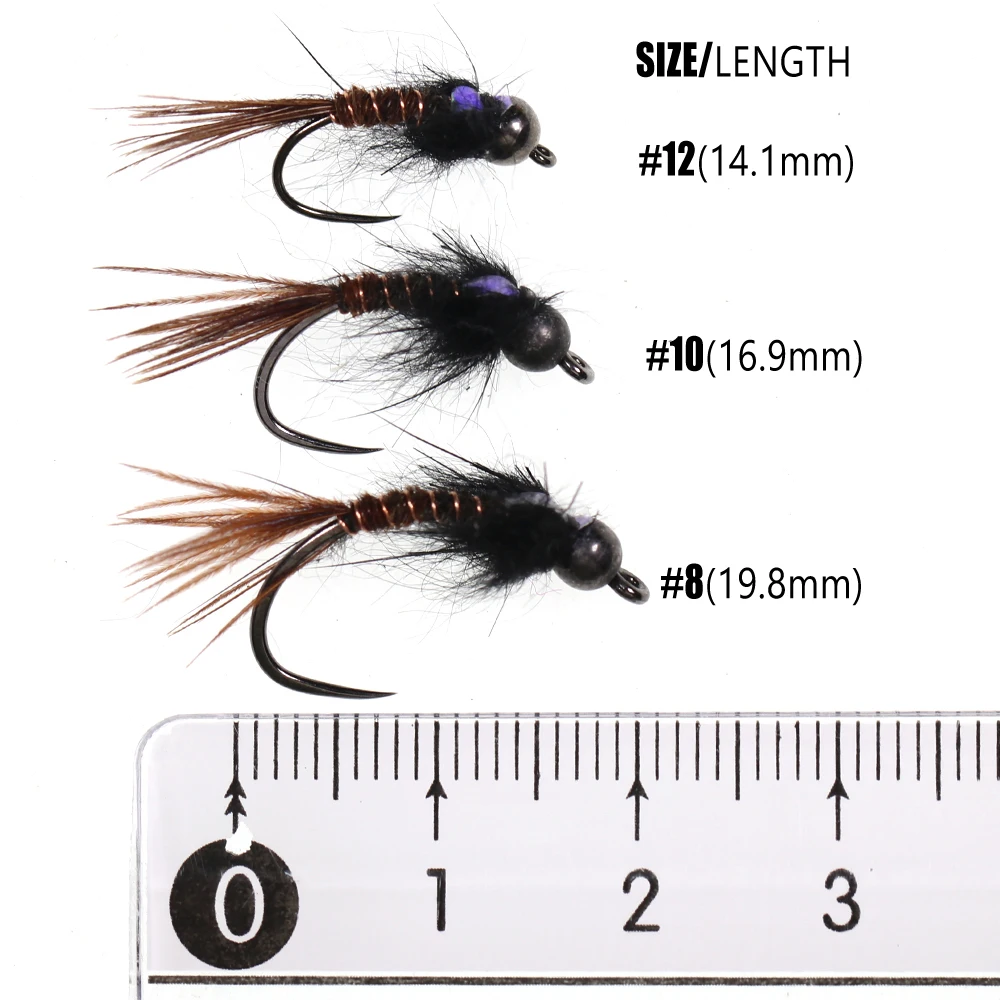 Bimoo 6PCS # 8 # 10 # 12 Flash Back cola de faisán ninfa mosca húmeda Rocky River trucha pesca con mosca moscas cebo señuelo cabeza de cuentas ponderadas - imagen 3