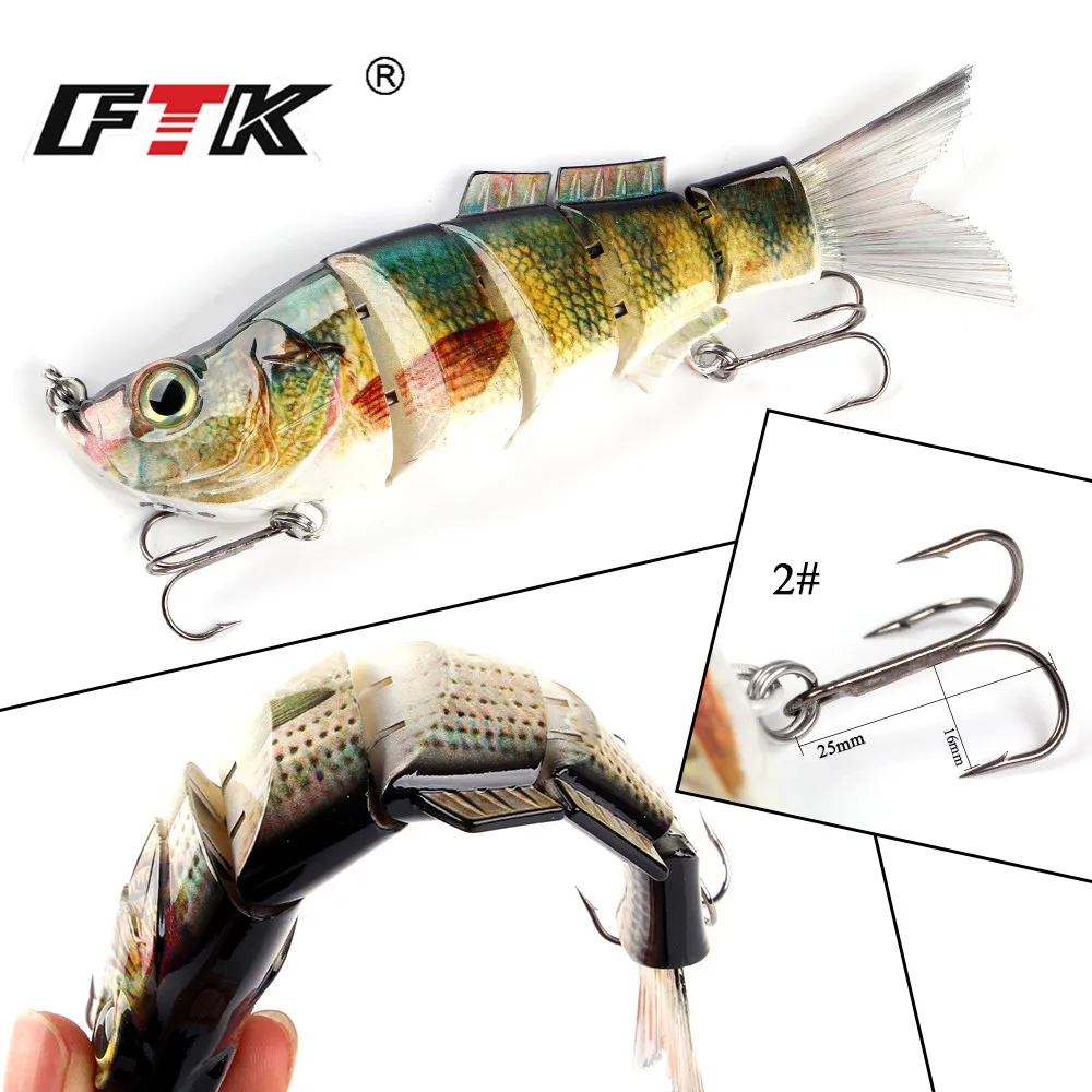 FTK-señuelo de pesca duro multiarticulado, 54g, 16,5 cm, Minnow, ojos 3D, Wobblers, cebo Artificial de 5 segmentos con anzuelo triple, Swimbait Bass - imagen 4