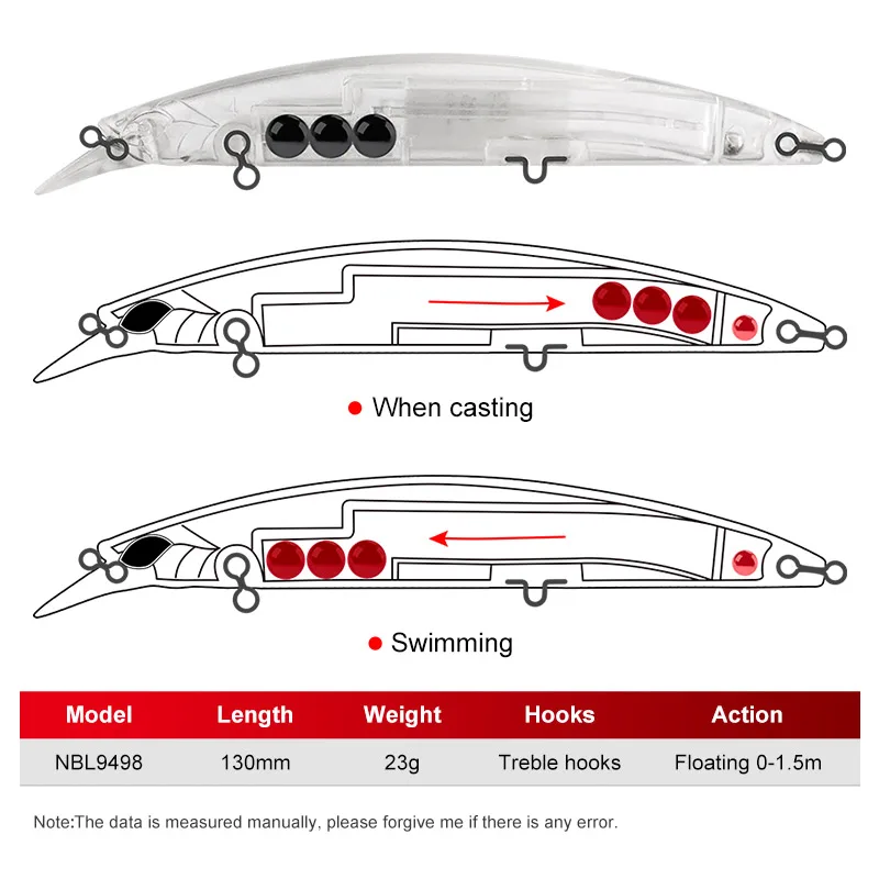 Noeby-juego de cebos artificiales para pesca de lubina, flotante, pececillo, jerkbait, wobblers, 130mm, 23G, 4 Uds. - imagen 2