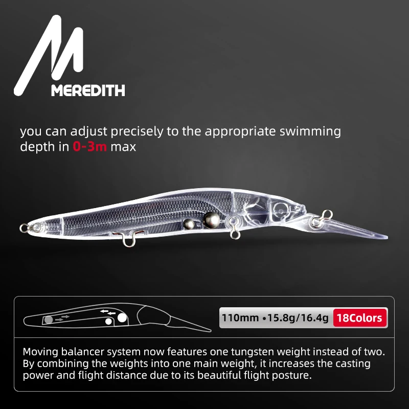 MEREDITH Minnow-Señuelos de Pesca Wobbler de 110mm, cebo duro Artificial, profundidad de 0-3m, cebo para Lucio, hundimiento lento - imagen 4