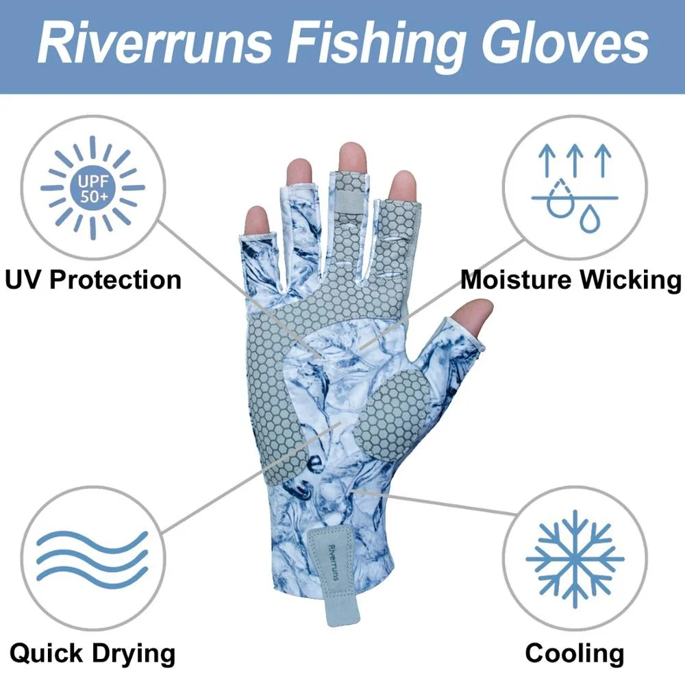 Los guantes de pesca sin dedos Riverruns están diseñados para hombres y mujeres, pesca, canotaje, kayak, senderismo, correr, ciclismo. - imagen 3
