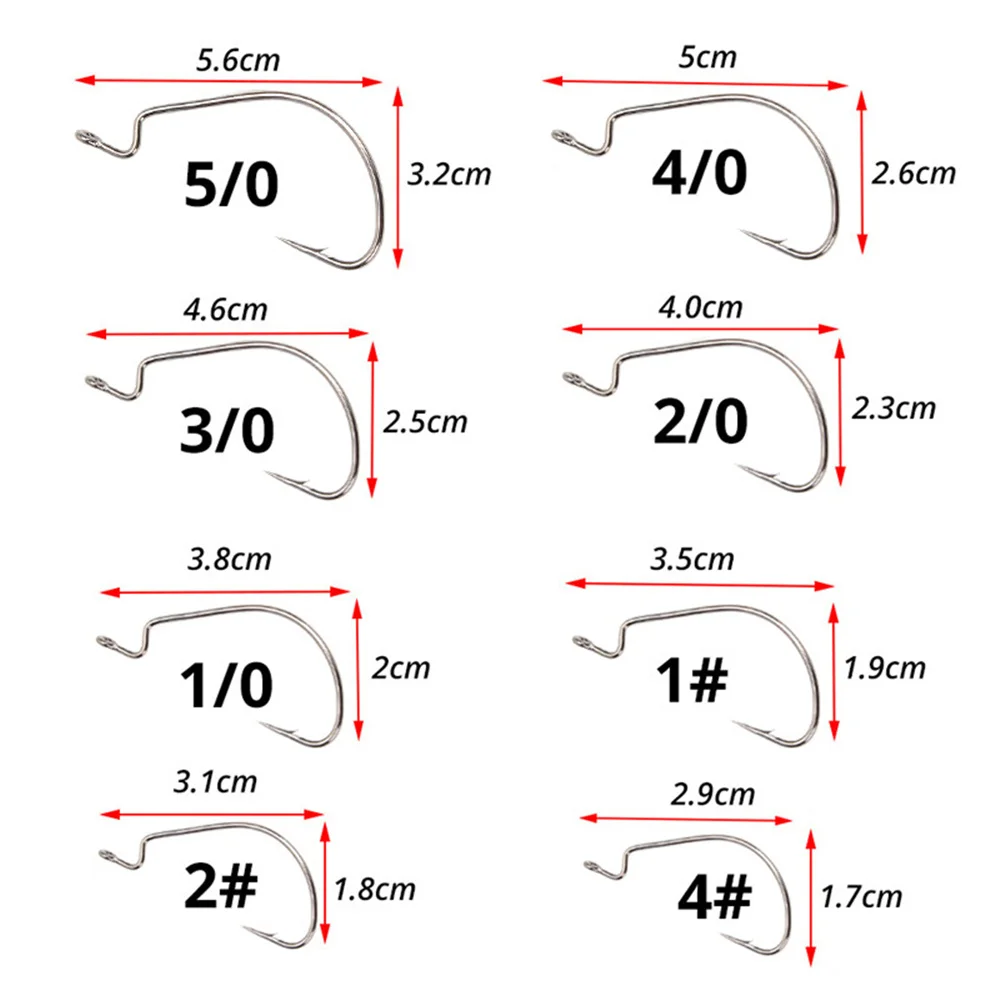 100 unids/lote anzuelo de pesca de acero al carbono anzuelo compensado de manivela ancha 4 # -5/0 para señuelo suave, aparejos de pesca de carpa con púas, anzuelo de gusano - imagen 4