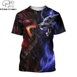 Camiseta de pesca estampado 3D dragón y lobo