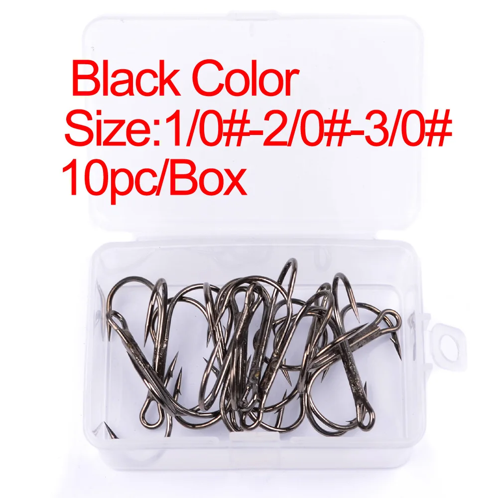 Anzuelos de pesca de alto carbono, superafilados anzuelos triples, tamaño sólido 1/0 #2/0 #3/0 #, accesorios de anzuelos de acero con Triple púas, 10 unids/caja - imagen 3