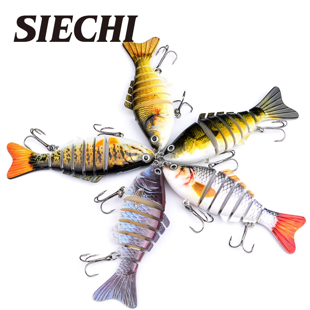 SIECHI-señuelo de Pesca de 10cm, 15,5g, ojos 3D, 7 segmentos, Crankbait duro realista, Wobblers de hundimiento, cebos de Pesca de 2 ganchos - imagen 4