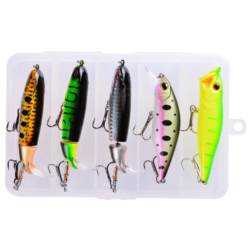 Señuelo de Pesca con ojos 3D para pececillos, Wobbler, Crankbait, aparejos artificiales duros, 5 unids/caja - imagen 2