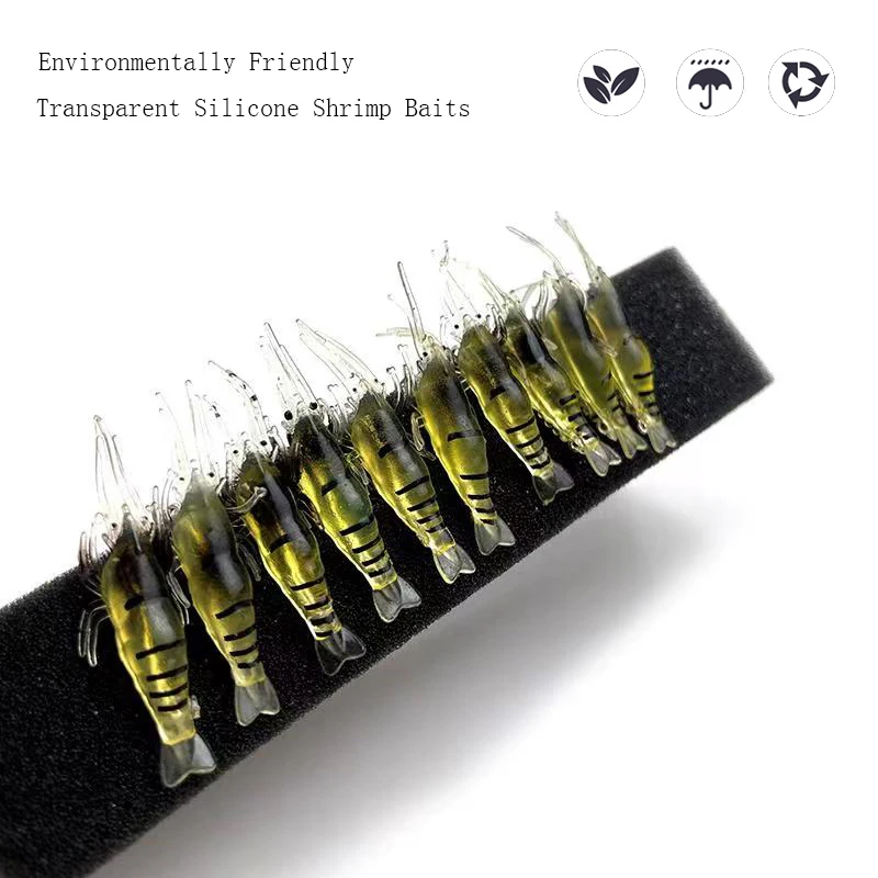 Cebo Artificial de silicona para camarones luminosos, simulación de gambas suaves con ganchos, Wobbler de carpa para aparejos de pesca, señuelo de carpa, 10 Uds. - imagen 2