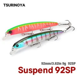 TSURINOYA-señuelo de pesca de pececillo suspendido, DW78, 92mm, 9g, Lucio de fundición larga, 3 anzuelos, cebo duro con manivela, Wobbler Jerkbait