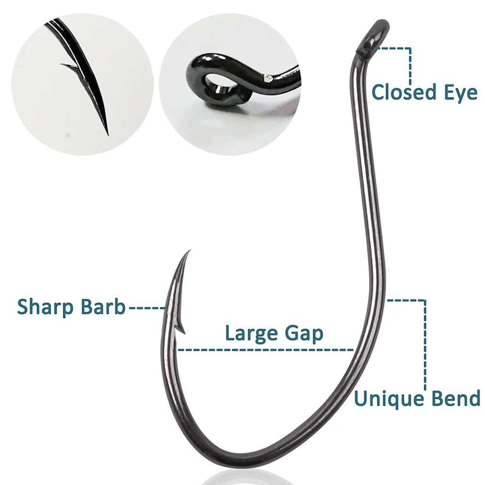 Anzuelos de pesca con púas para agua salada, lote de 50 unidades, 10 #-8/0, de acero al carbono - imagen 4