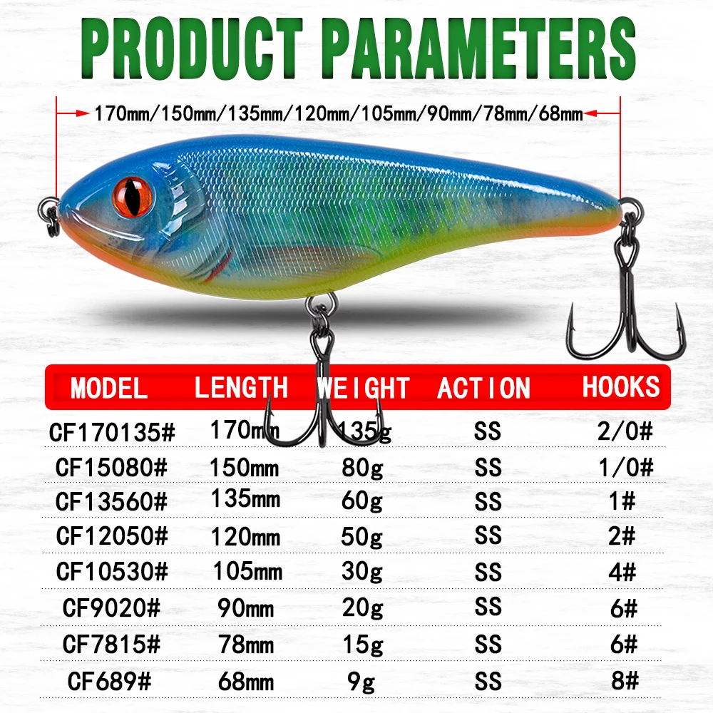 Cf señuelo Jerkbait de hundimiento lento, Wobblers para pesca de Pike Crankbaits, señuelo de pesca, sonajero y Vib para pesca en invierno, 78mm-15g - imagen 5