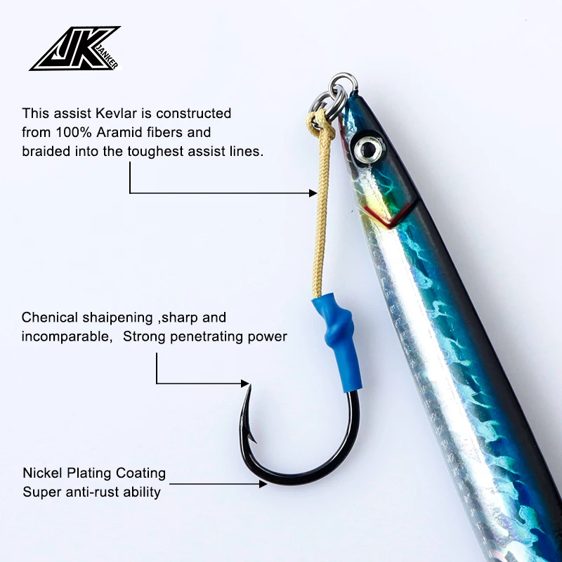 JK PAS-anzuelo de pesca de alta calidad, anzuelos de asistencia de Color negro, gancho único, señuelo de acero de alto carbono, artículo de pesca en el mar - imagen 5