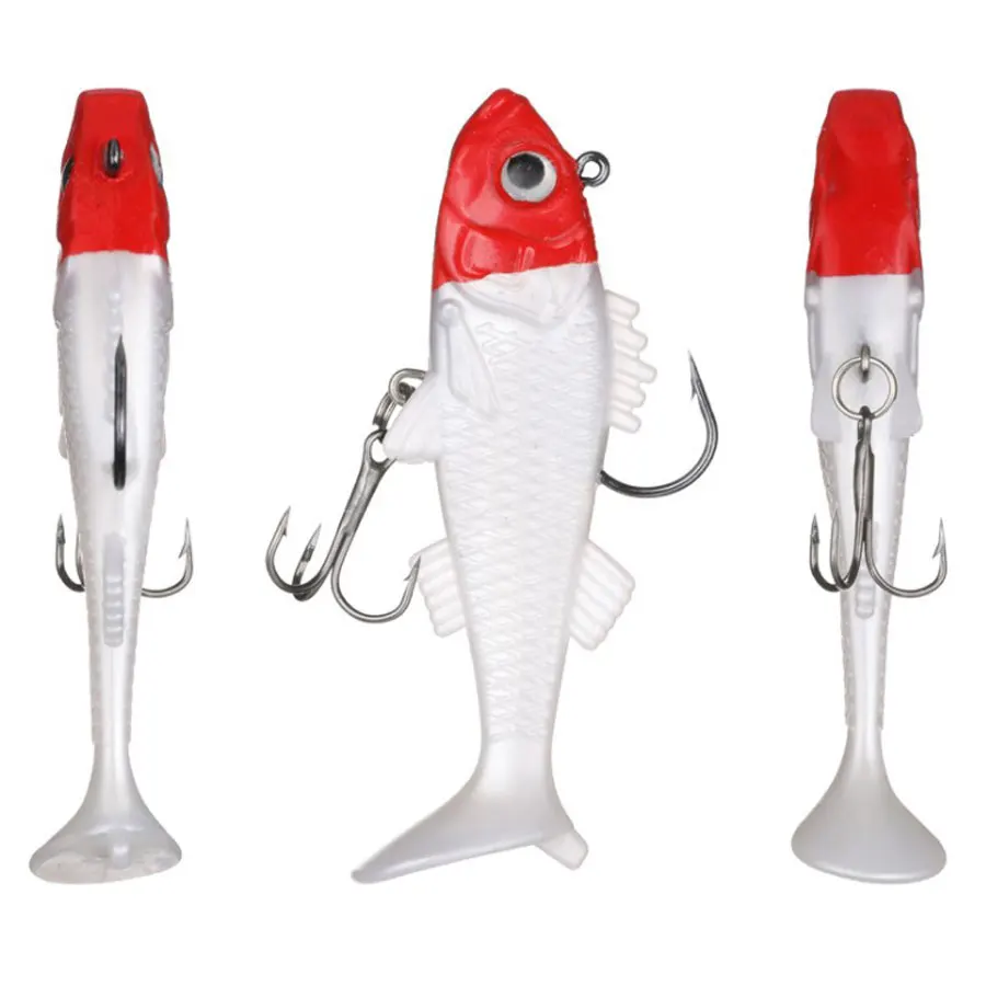 Wobbler de cola de señuelo suave con anzuelo de plantilla, cebo de lubina artificial de sílice con anzuelo triple para pesca de lubina, carpa, 8g, 16g - imagen 2