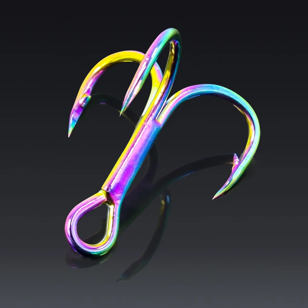 FLYSAND-anzuelo de pesca triple de acero inoxidable para agua salada, ancla colorida de arcoíris, tres ganchos #4 #6 #8 #10, 10 unids/caja - imagen 5