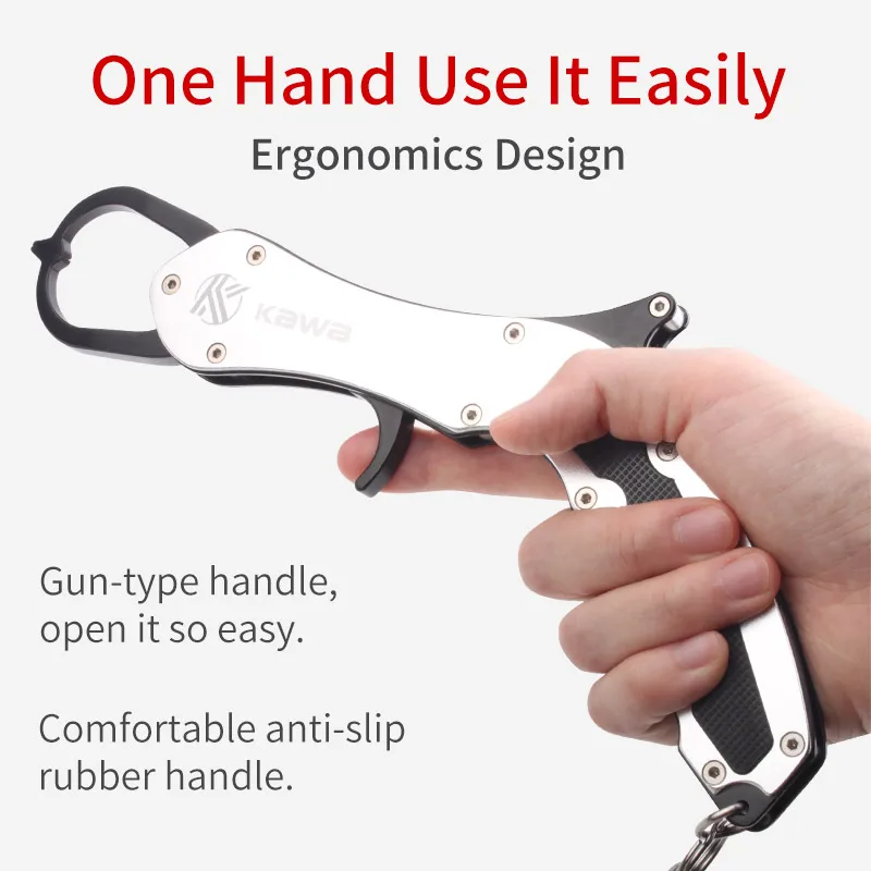 KAWA-Herramienta de aparejos de pesca con agarre de labio de pescado, aleación de aluminio, tipo pistola, longitud 25 cm, peso 178g, cuerda antipérdida, envío gratis - imagen 4