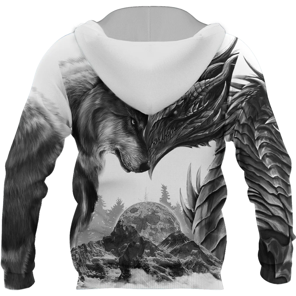 Sudadera con Capucha Estampado 3D Dragón y Lobo - Cremallera Completa - imagen 3