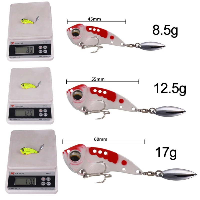 Cebo de Pesca giratorio de piezas, señuelo de hundimiento de Metal con gancho de ranura en sangre, señuelos duros, 1 cuchara giratoria, lentejuelas VIB, vibración - imagen 3
