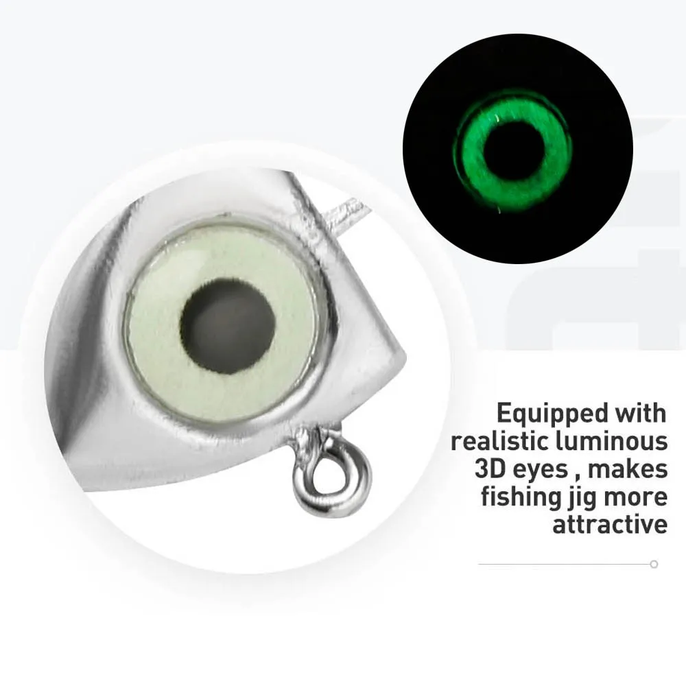 JOHNCOO-Mini anzuelos de pesca con cabeza plomada, señuelo de pesca de gusano, 2g, 3g, 4g, 6g, ojos 3D, lubina luminosa, 8 Uds. - imagen 5