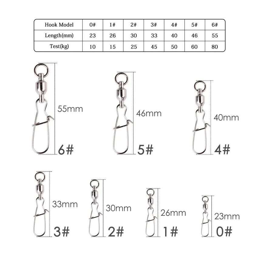 10 unids/caja conector giratorio de pesca reforzado enclavamiento Snap 0 # -6 # Aparejos de pesca con enlace giratorio y rodamiento de bolas fuerte - imagen 2
