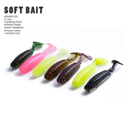 Hanlin-cebos blandos de silicona para pesca, cebos de 2,5g y 55mm, 10 piezas/20 piezas/30 piezas, cola en T, aparejos para Lucio