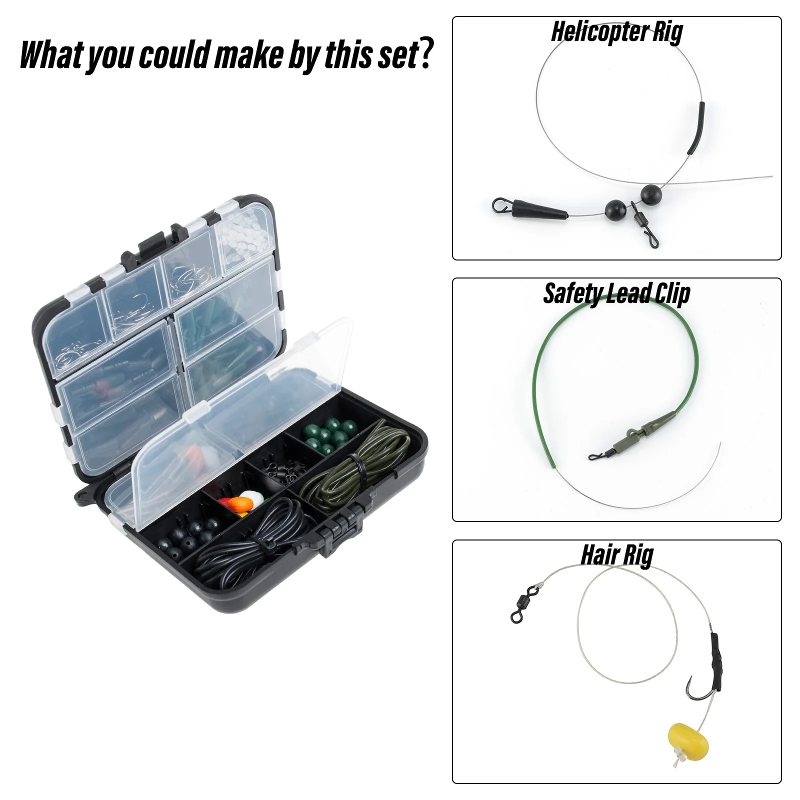 Kit de aparejos de pesca de carpa, gancho giratorio a presión, mangas antienredos, Clip de plomo de seguridad, Cuenta de parada para helicóptero, aparejo para el cabello, 278-312 piezas - imagen 5