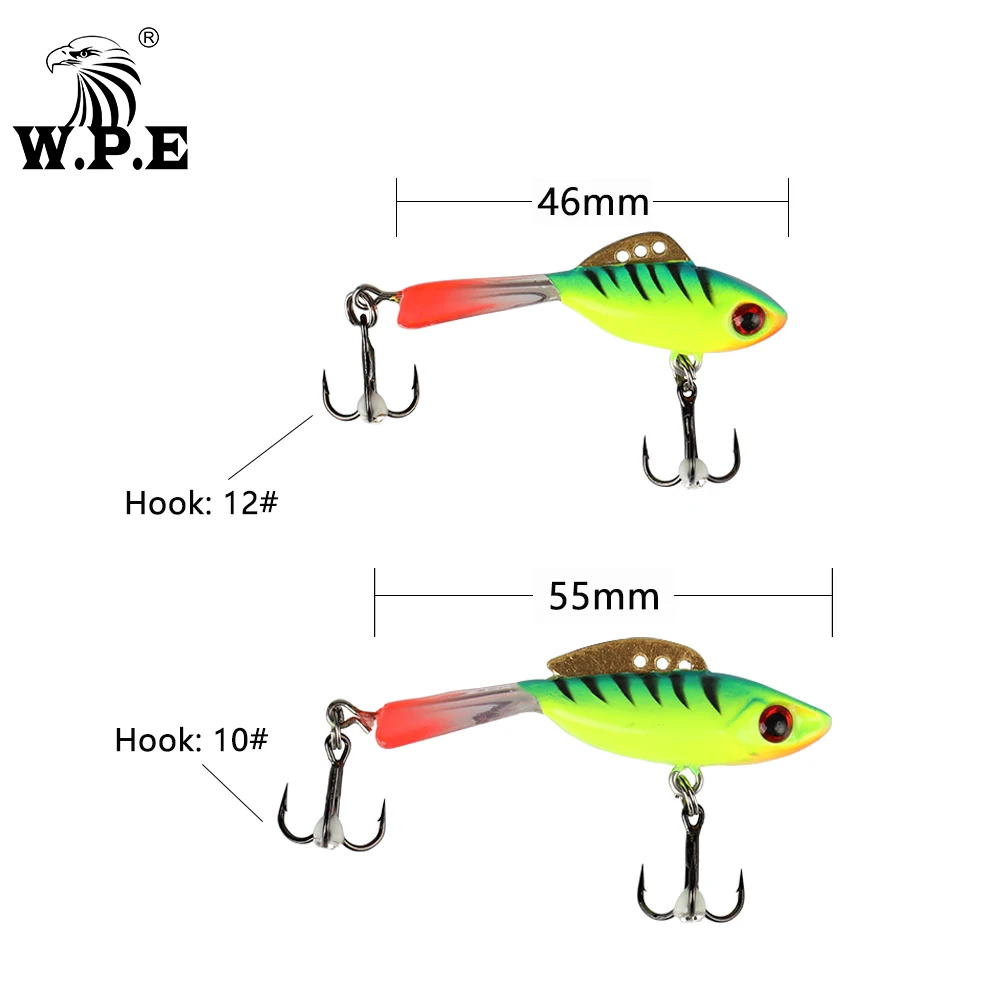 W.P.E-señuelo de Pesca de hielo para invierno, 1 unidad, 46mm/55mm, 7,2g/10g, señuelo duro, equilibrador de 15 colores, aparejos de Pesca Jigging de plomo