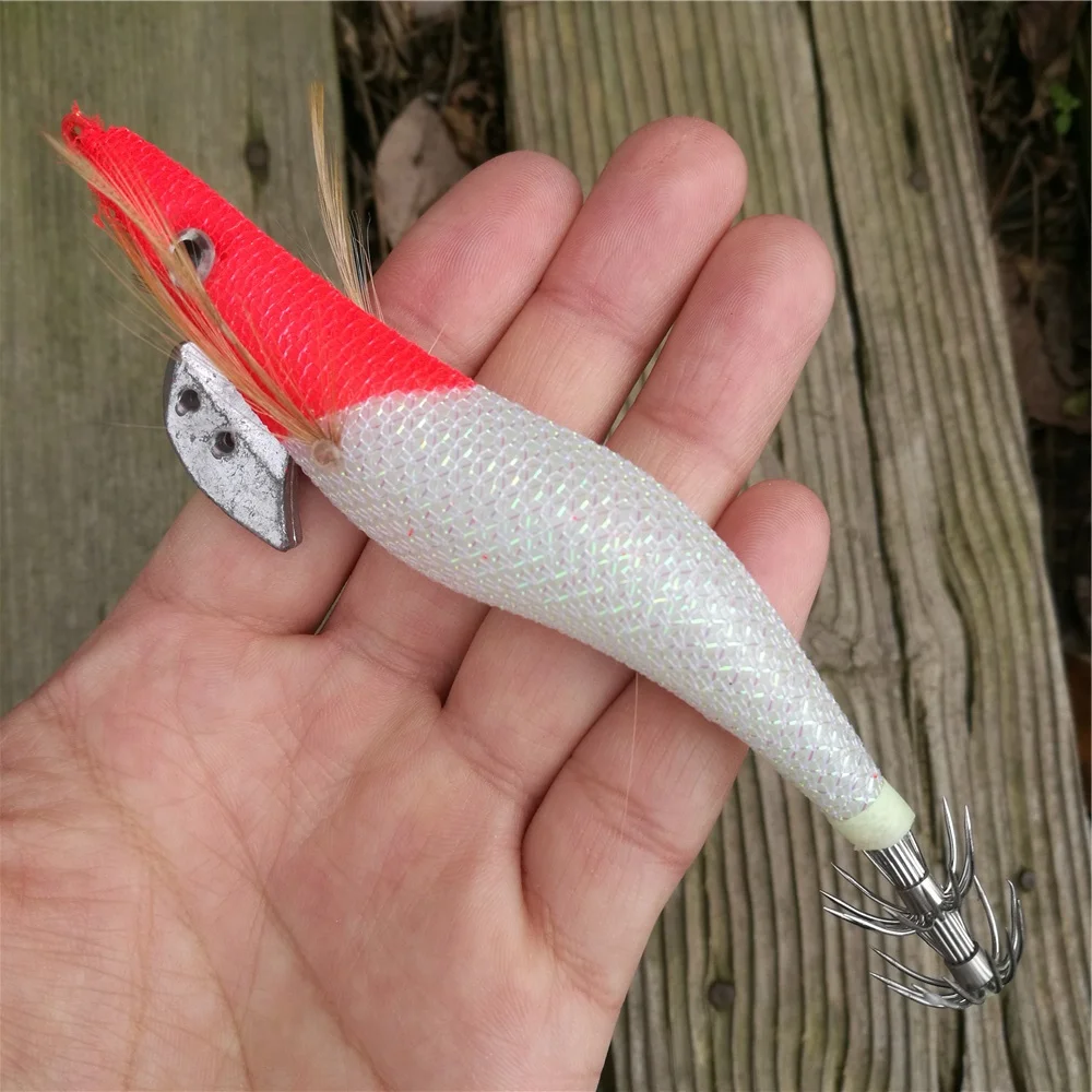 10 Uds. Señuelo luminoso para camarones, plantillas de calamar, bola interior 2,5 #   3.0 #   3.5 #   Señuelo de pesca Jigging con cebo artificial para pulpo de sepia - imagen 2