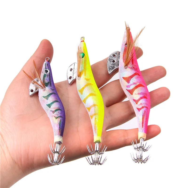 10 Uds. De cebo de calamar de 12g-20g, anzuelo de madera para camarones con sonajero, señuelos de pulpo, sepia, jigging luminoso, señuelo de pesca de calamar - imagen 5