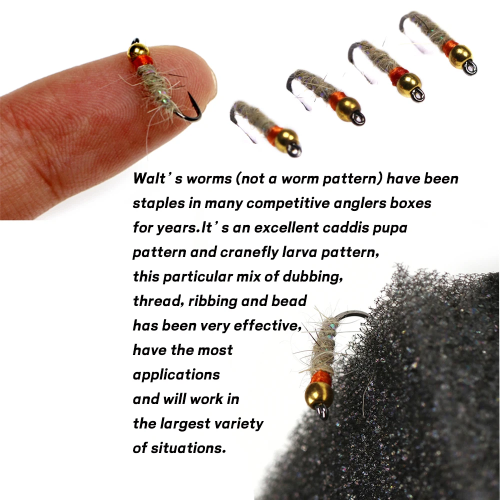 WIFREO-señuelo de pesca de trucha con mosca, cabeza de cuentas de latón, gusano de Walt, ninfa, larvas de liebre, Caddis, 8 piezas, #14 - imagen 4