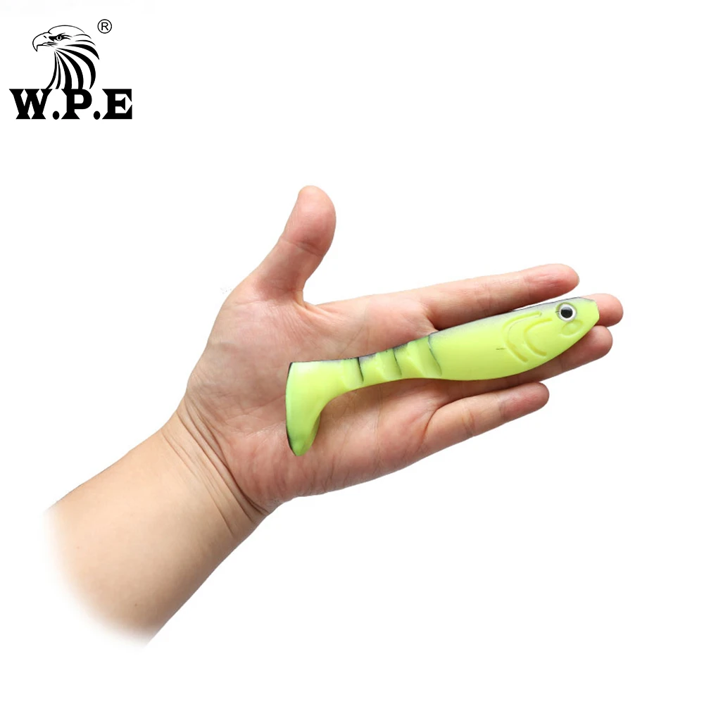 W.P.E-señuelo de pesca suave, cebo de silicona de goma Artificial, cabeza de plantilla de simulación, gusano de cola en T, Wobbler, 12cm, 4 unids/lote por paquete - imagen 3
