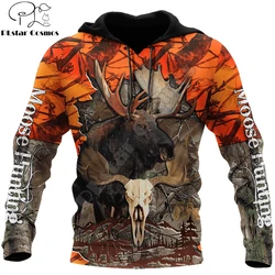 Sudadera con capucha camuflaje naranja 3D alce caza Unisex cremallera