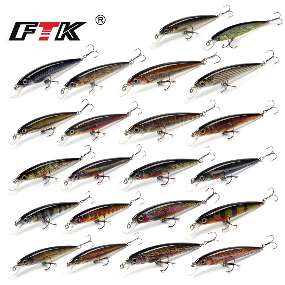 FTK-señuelo de pesca de lubina, accesorio de anzuelo flotante de 100mm/12g, Wobblers de hundimiento, duro, ojo 3D, flotador lento, HF, 1 unidad