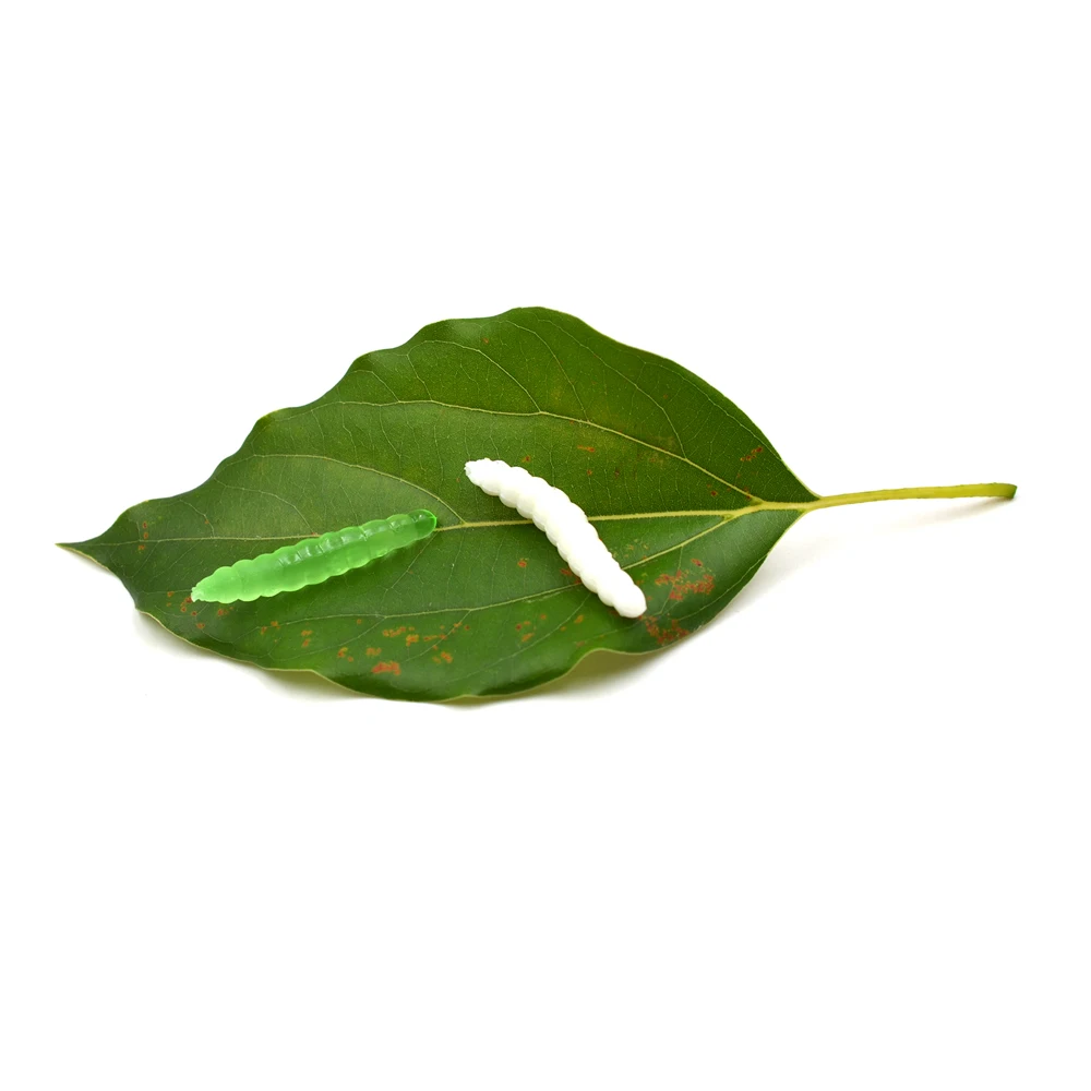 MNFT 50 Uds. Señuelo de pesca realista blanco verde 3,8 Cm pan biónico larvas de insectos señuelo de trucha cebo de larva suave - imagen 3