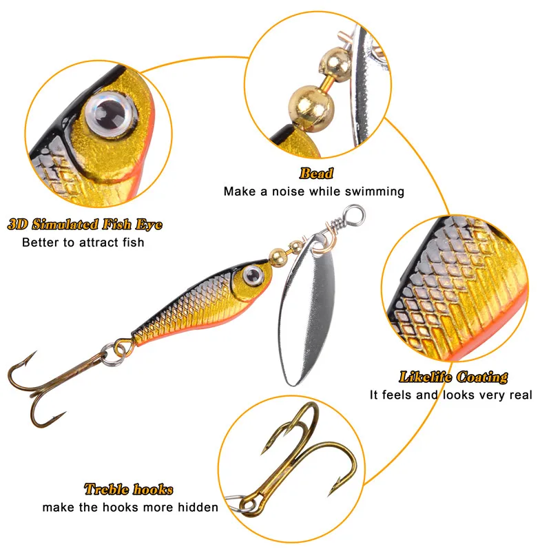 Caja de aparejos de pesca con cuchara de Metal, Señuelos de Pesca 3g-118g, Conector de pesca, plomo de tiro caído para señuelo de pesca de Lucio, 12,5 unids/lote por caja - imagen 5