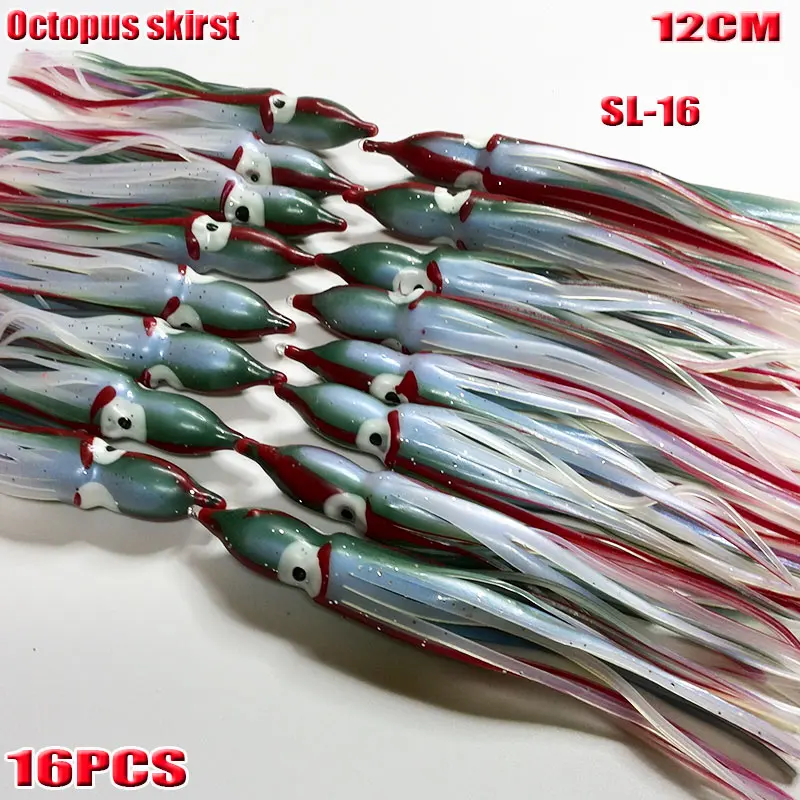 Faldas de pulpo suaves para pesca, novedad de 2024, 16 unids/lote, la longitud es de 12CM - imagen 5