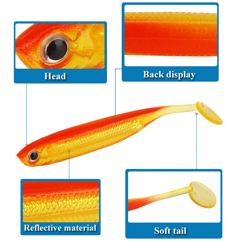 Lote de 5 señuelos blandos de silicona, cebo de 7cm y 14g, artículos para pesca en el mar, aparejos artificiales, Pva, Swimbait, Wobblers - imagen 5