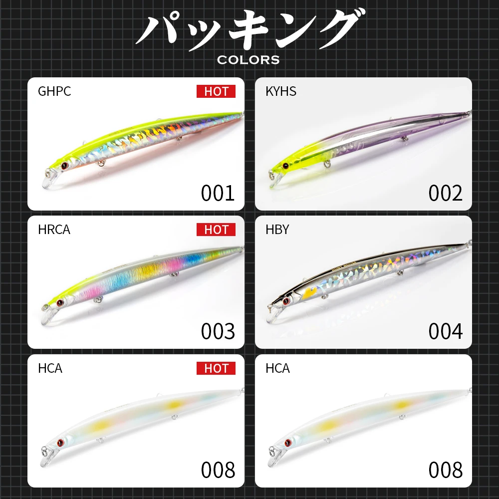 Hunthouse jerk minnow 210mm/34g señuelo de fundición larga minnow flotante pesca jerkbaits cuerpo acero inoxidable hardcore minnow 210 - imagen 4