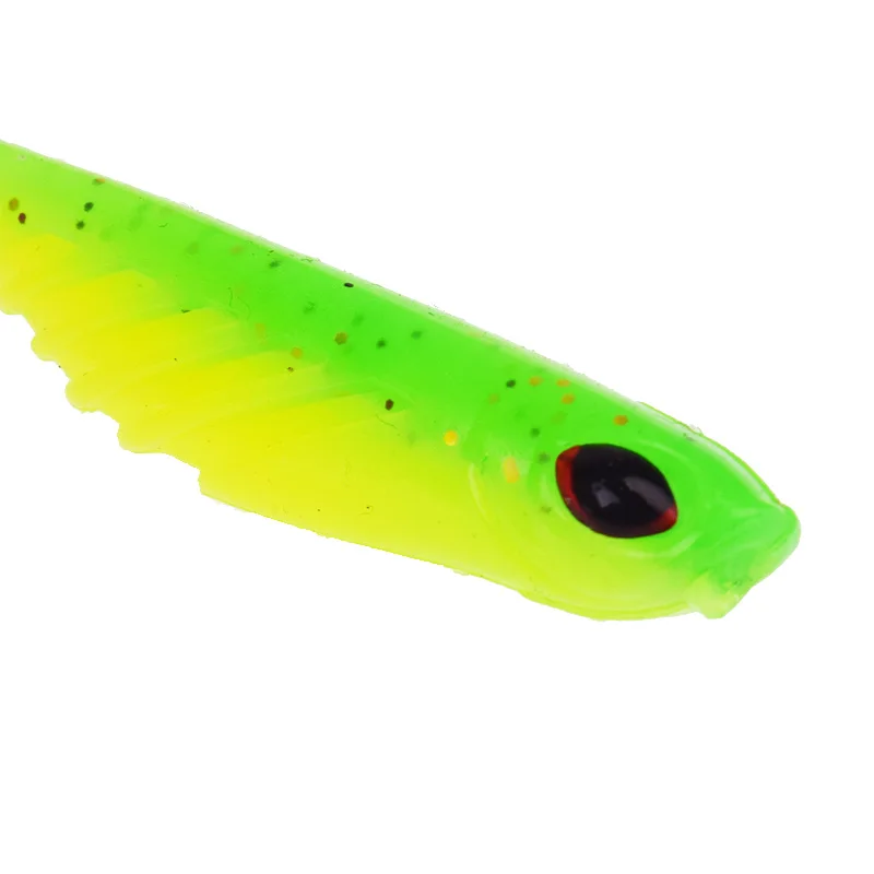 Señuelo suave para sábalo de Pesca, cebo Artificial de silicona, ojos 3D, 7cm, 2,9g, aparejos de cola en T, 5 unids/lote