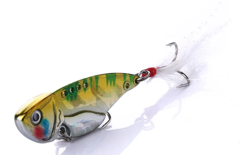 Señuelo vib de Metal para pesca, cebo para nadar, 5,5 cm, 11g, señuelos artificiales con vibración, anzuelo triple de plumas, 1 pieza en oferta - imagen 5
