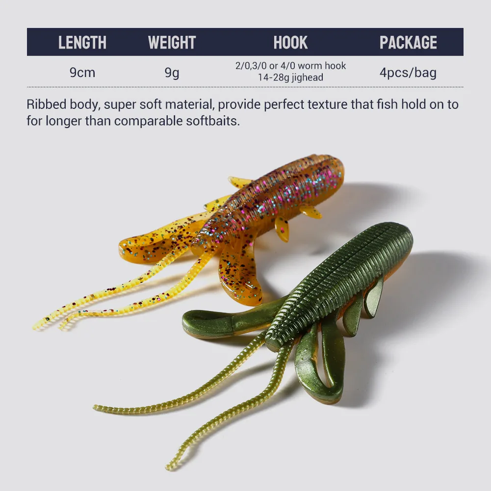 NOEBY-señuelo de pesca de silicona suave, cebo Artificial, gusano de Camarón, Wobblers de cangrejo, plantilla para pesca de lubina, 90mm, 9g,4 piezas - imagen 2