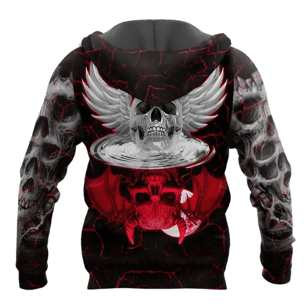 Wing Skull Angel And Demon 3D completamente estampado Sudadera con capucha y sudadera para hombre otoño Unisex cremallera sudaderas con capucha ropa deportiva Casual KJ851 - imagen 2