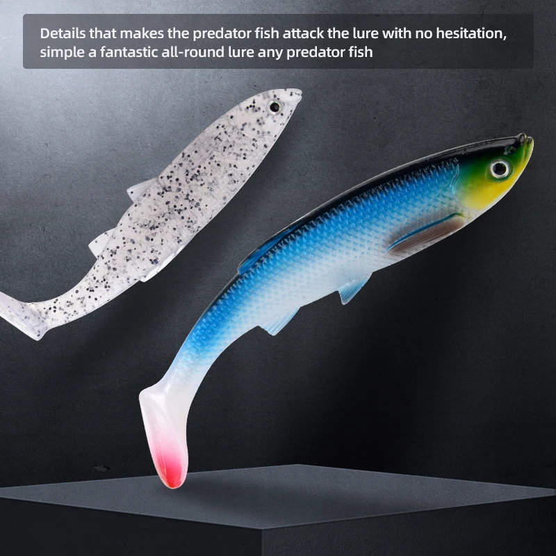 MEREDITH 4,73 "barra cola de paleta 14,5g 4 Uds 120mm Señuelos blandos de pesca ojos 3D cola en T cebo Artificial Señuelos de pesca de Lucio de plástico - imagen 5