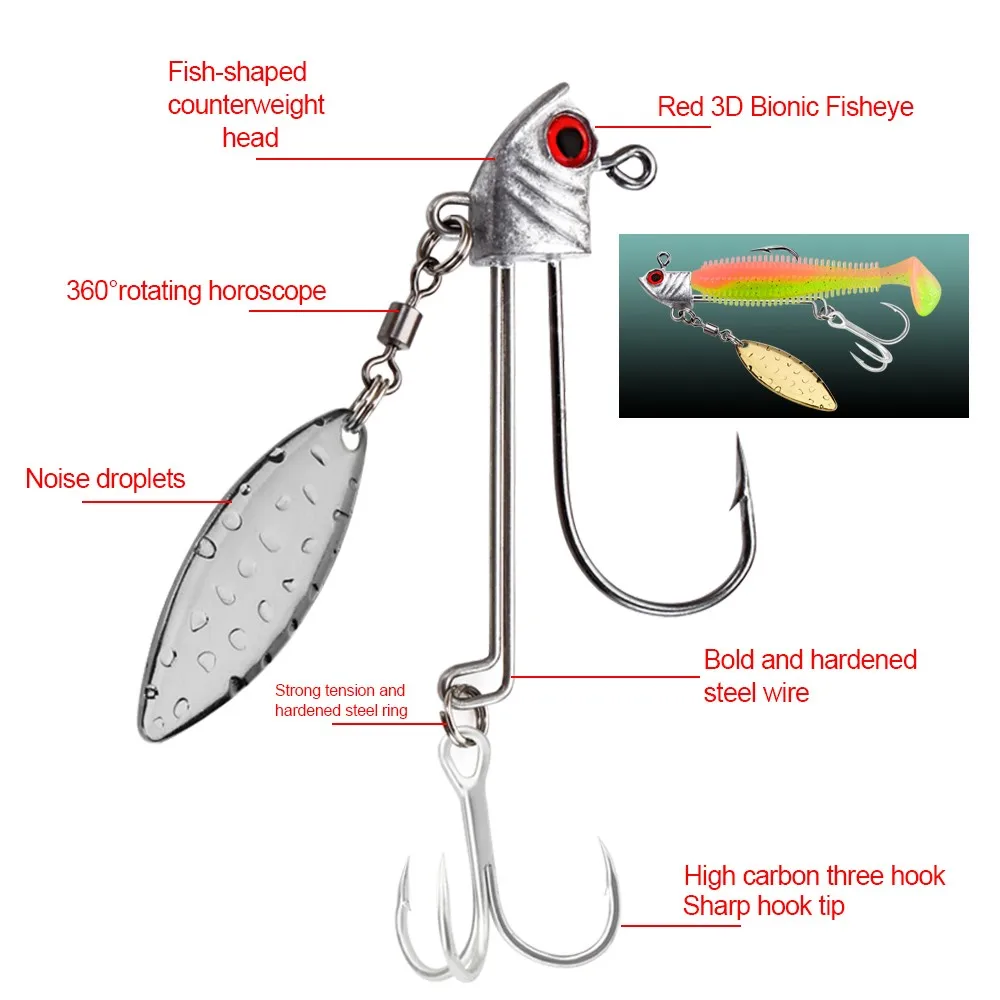 NGB 2g 3g 4g 5g 6g 7g 9g anzuelo de manivela de acero alto en carbono con señuelo de cuchara de Metal anzuelos de pesca compensados con púas cebo aparejos de Lucio - imagen 3