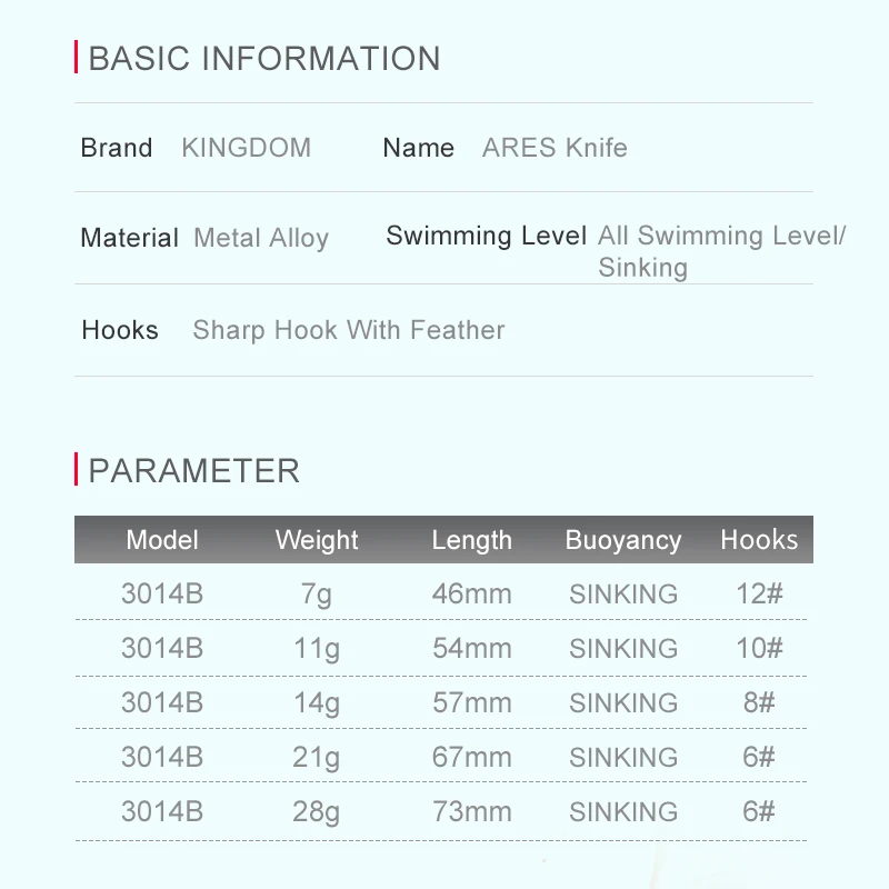 Kingdom-cebos de plantilla de Metal, 7g, 11g, 14g, 21g, 28g, Señuelos de Pesca hundidos, cebo de Metal fundido, señuelos artificiales, lubina, perca - imagen 3