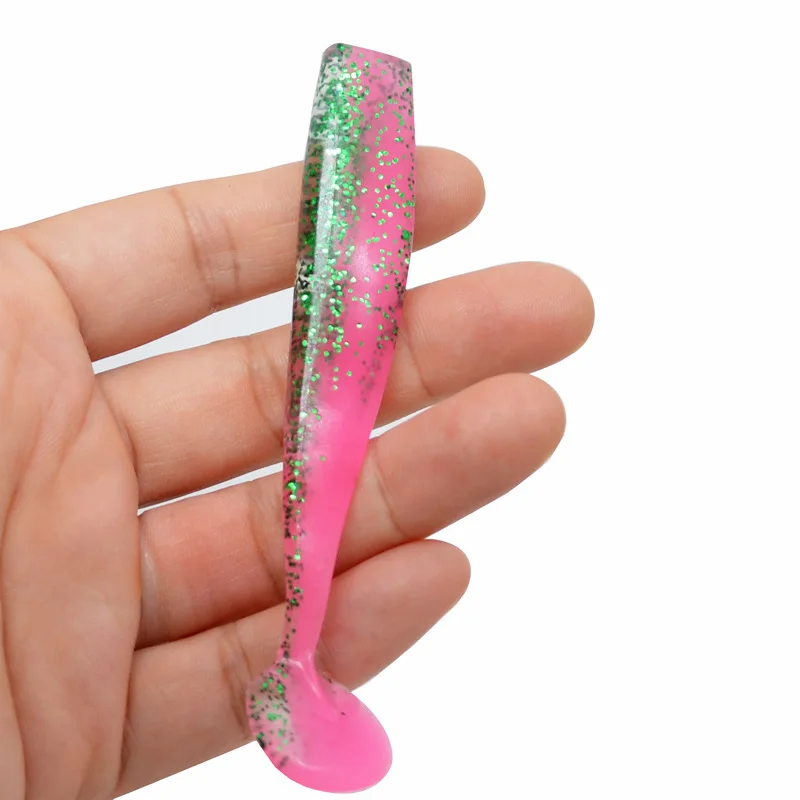 Señuelo de pesca de doble Color, cebo suave sin cabeza, cola en T, 8g, señuelos de gusano artificiales, lote de 5 piezas en oferta - imagen 3