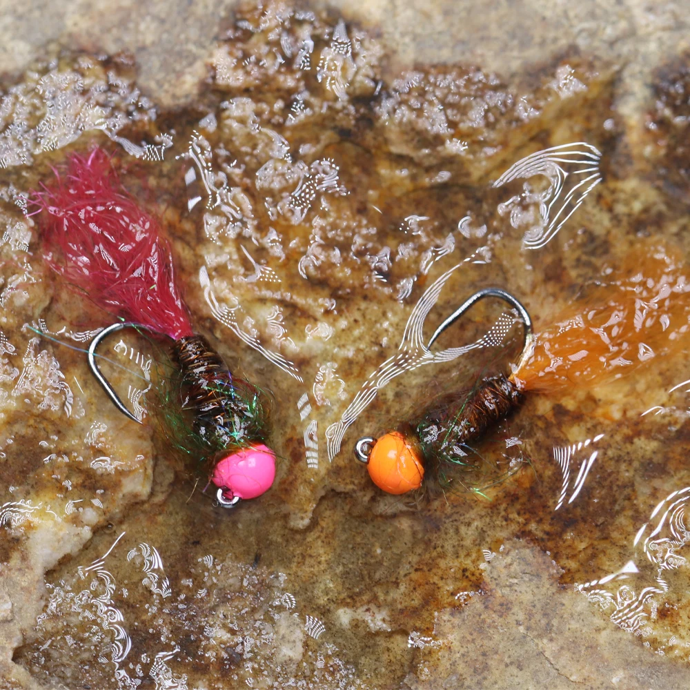 ICERIO 8PCS #14 UV Tungsten Slot Bead Head Barbless Jig Hook Nymph Fast Sinking Fly For Trout Steehead Salmon Fishing Lures - imagen 3