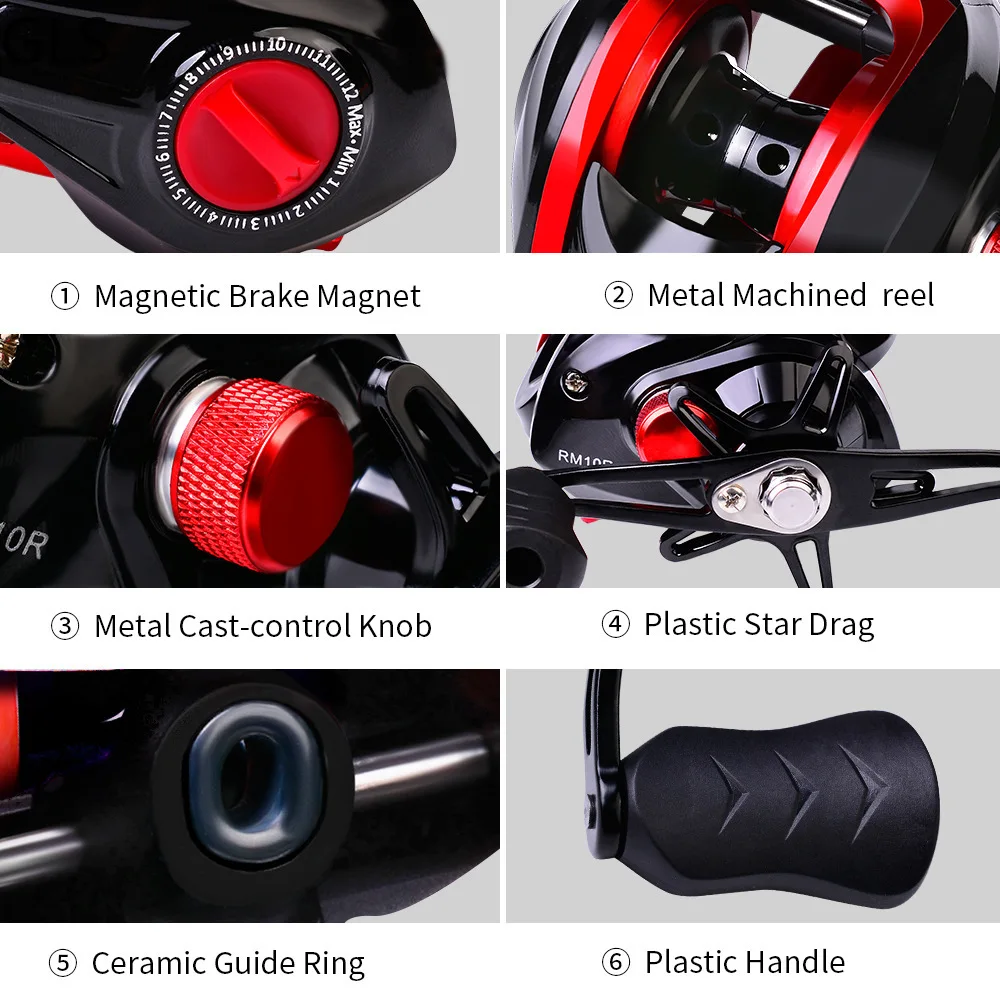 GLS-carrete magnético de Baitcasting de alta velocidad, sistema de arrastre máximo de 8KG, para mano izquierda y derecha, para pesca en agua salada, 7,2: 1 - imagen 5