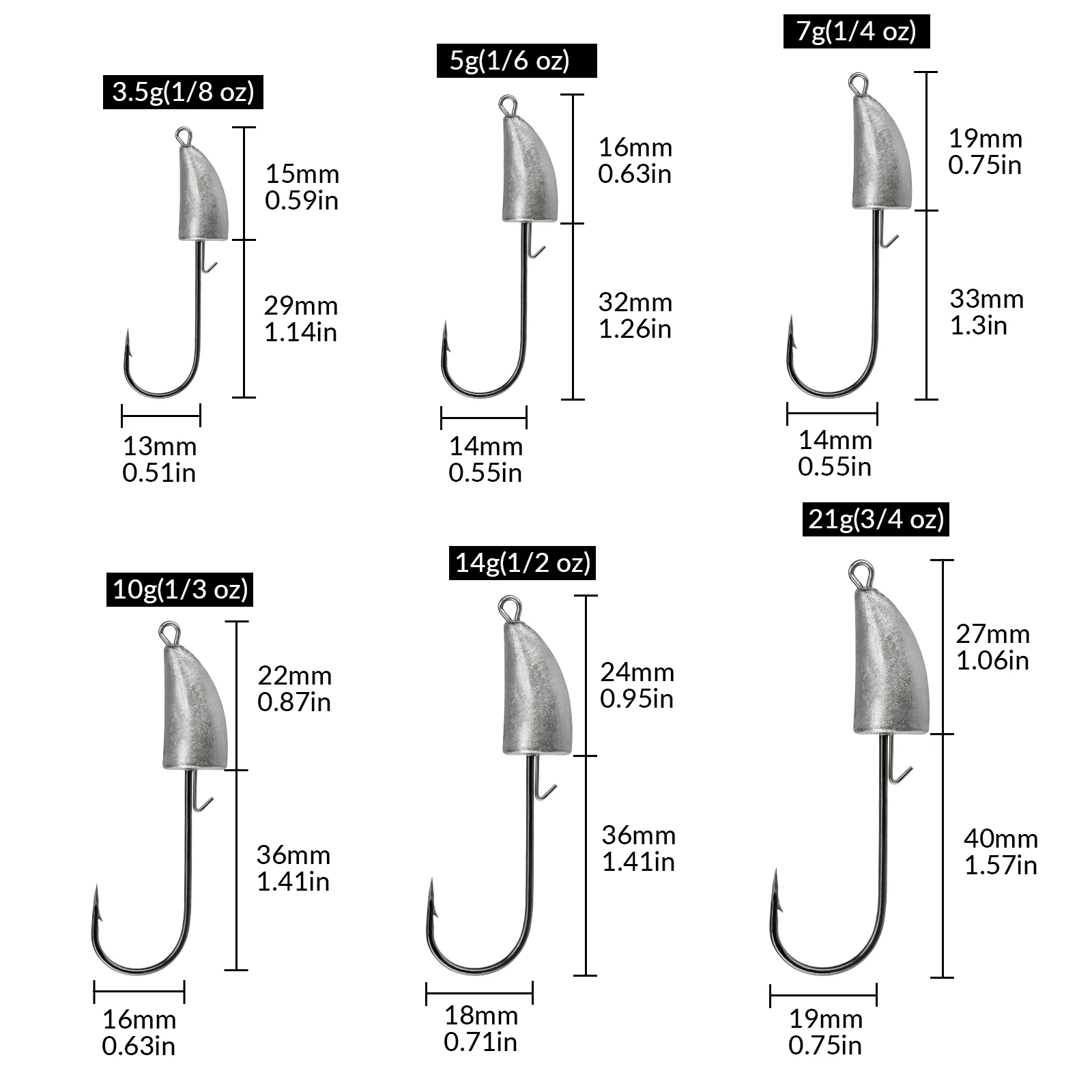 Anzuelos de pesca con cabeza de anzuelo de bala, 5 uds., 3,5g, 5g, 7g, 10g, 14g, 20g, anzuelos con cabeza de plomo, anzuelo de señuelo suave de vástago largo sin malezas de agua dulce - imagen 2