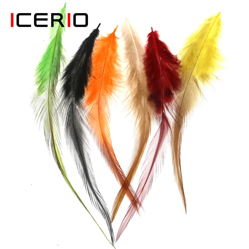 ICERIO 50 Uds. Gancho para atar moscas, sillín de gallo, Hackle Cock Schlappen, pluma, trucha, cabeza de acero, materiales para atar moscas