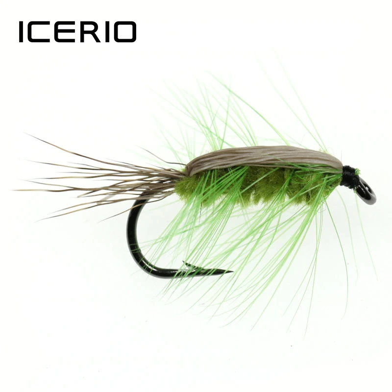 6 piezas # 6 gusanos lanosos marrón Caddis ninfa mosca ciervo pelo escarabajo trucha pesca con mosca cebo blanco verde negro