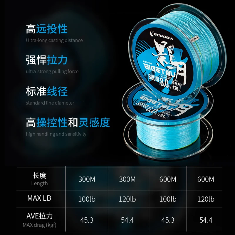 ECOODA EIGETSU Popping-Línea de PE multicolor, sedal de pesca trenzado de 8 hebras, 300m, 600m - imagen 2